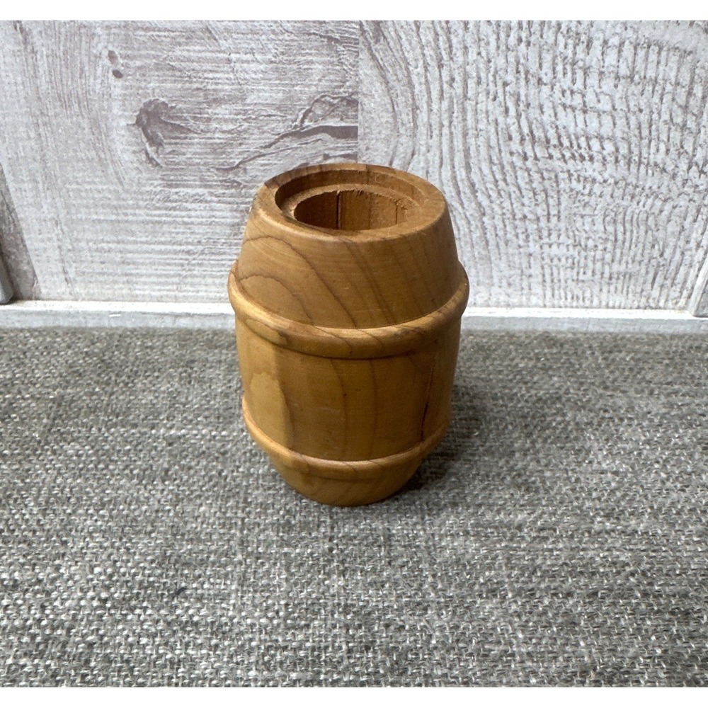 Rustic Wooden Barrel-Shaped Pen Toothpick Holder Natural Finish Vtg Western